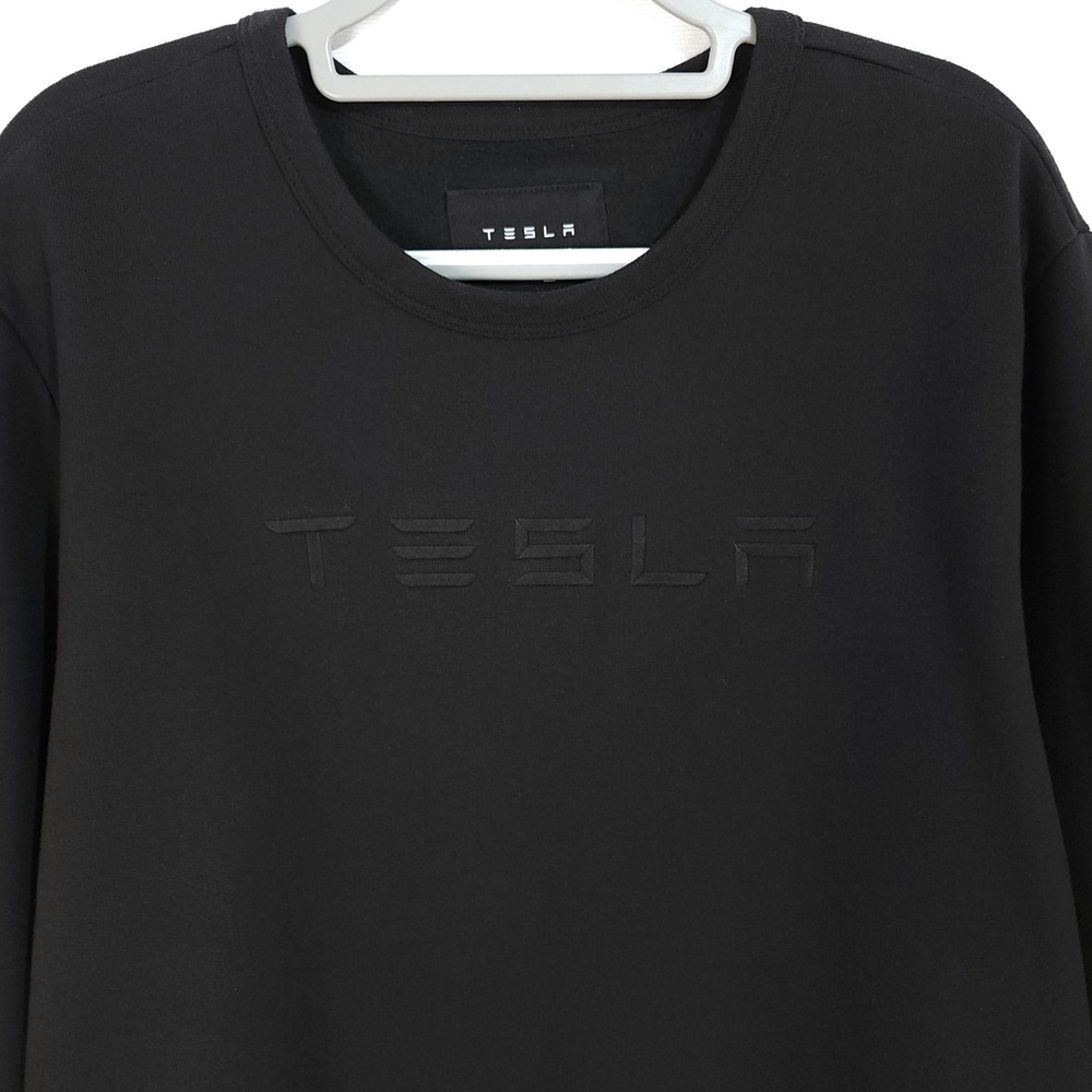 Tesla Embroidered Wordmark Logo Fleece Crew Neck Sweatshirt Adult XL Black